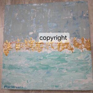 ABSTRACT ACRYLIC PAINTING BLUE GOLD GREEN